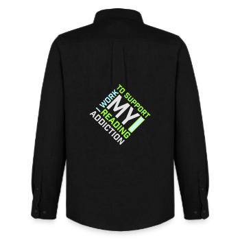 Je travaille pour soutenir mon logo de livres sur la dépendance à la lecture - Chemise Oxford homme Stanley/Stella - noir - Dos - AI Model Male 185 dark (185cm)