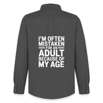 Spruch jung aussehen Alter Humor lustig Geschenk - Männer Oxford Hemd von Stanley/Stella - Anthrazit - Hinten - AI Model Male 185 dark (185cm)
