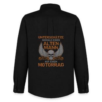Motorrad Vintage Alter Mann Lustiger Spruch - Männer Oxford Hemd von Stanley/Stella - Schwarz - Hinten - AI Model Male 185 dark (185cm)