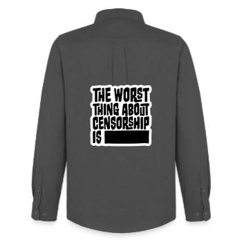The Worst Thing About Censorship Is Funny Irony - Men's Oxford Shirt by Stanley/Stella - anthracite - Back - AI Model Male 185 dark (185cm)
