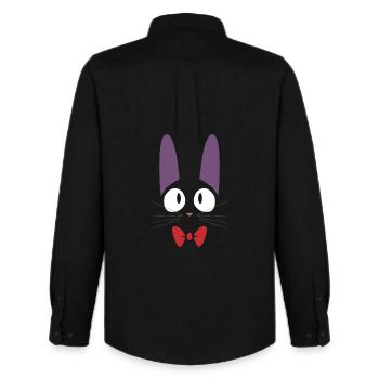 Chat Jiji noir mignon avec nœud papillon rouge - Chemise Oxford homme Stanley/Stella - noir - Dos - AI Model Male 185 dark (185cm)