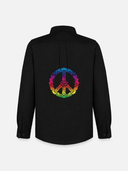 Peace Sign Floral Boho Style - Men's Oxford Shirt by Stanley/Stella - black