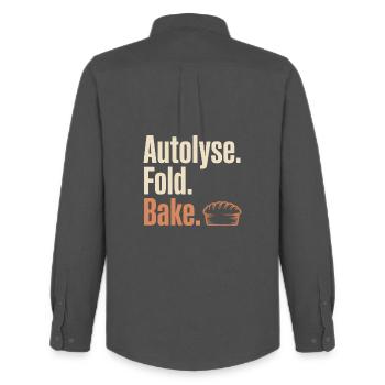 Autolyse Fold Bake Pie Typography - Men's Oxford Shirt by Stanley/Stella - anthracite - Back - AI Model Male 185 dark (185cm)