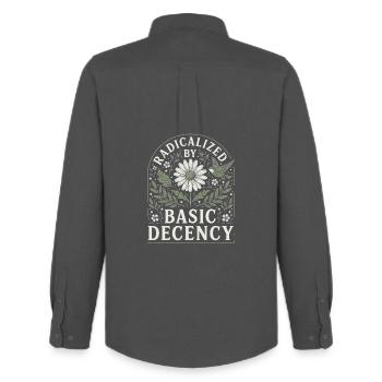 Radicalized by Basic Decency Vintage Floral Design - Men's Oxford Shirt by Stanley/Stella - anthracite - Back - AI Model Male 185 dark (185cm)