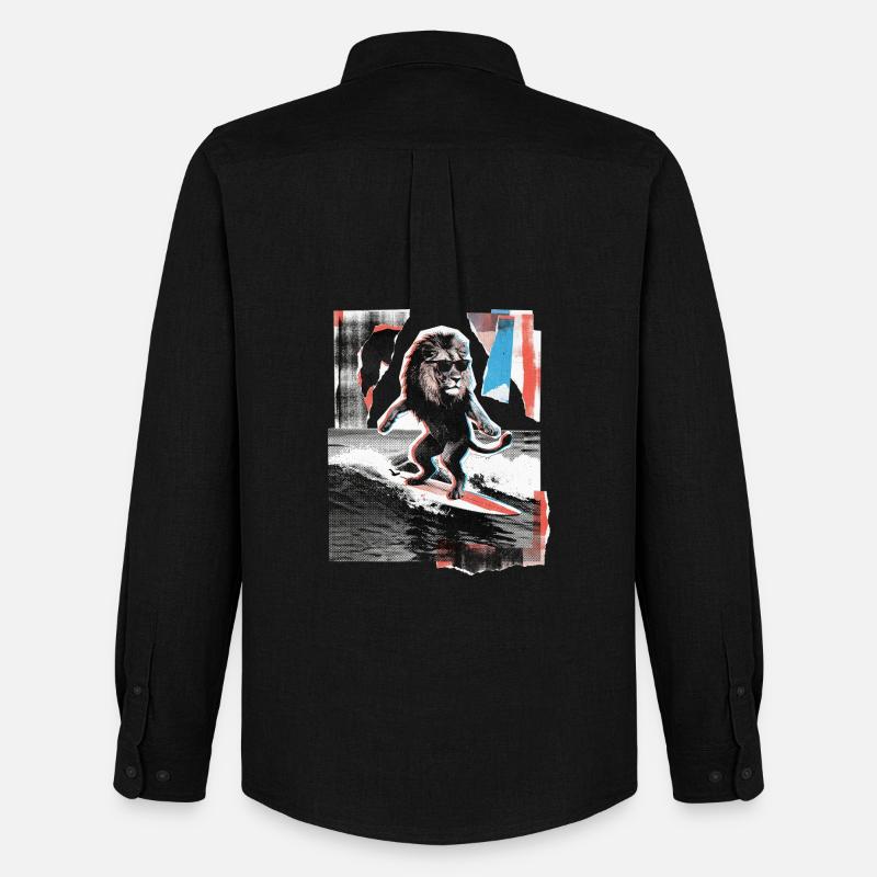 Surfer Löwe - Männer Oxford Hemd von Stanley/Stella - Schwarz