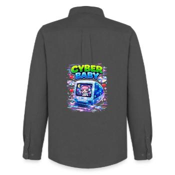 Cyber Baby Pixelart mit Y2K-Ästhetik. - Männer Oxford Hemd von Stanley/Stella - Anthrazit - Hinten - AI Model Male 185 dark (185cm)