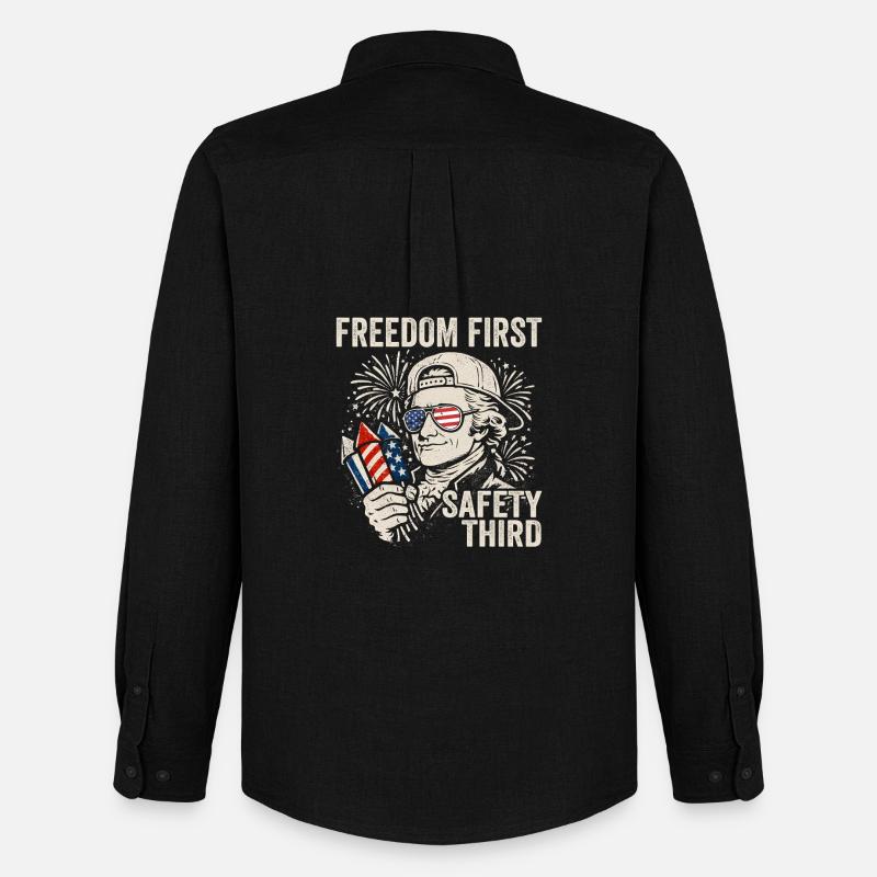 Freedom First, Security Third, Ham - Men's Oxford Shirt by Stanley/Stella - black