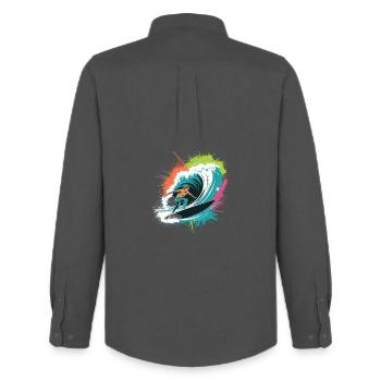 Bunter Surfer Wasserfarben Spritzer Graffiti - Männer Oxford Hemd von Stanley/Stella - Anthrazit - Hinten - AI Model Male 185 dark (185cm)