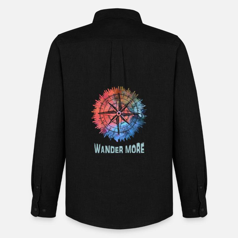 Wander More Compass Batik - Männer Oxford Hemd von Stanley/Stella - Schwarz