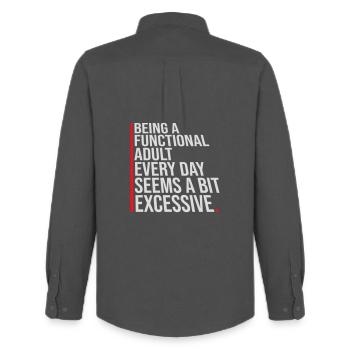 Being A Functional Adult Every Day Seems Excessive - Men's Oxford Shirt by Stanley/Stella - anthracite - Back - AI Model Male 185 dark (185cm)