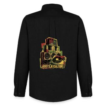 Système de son Roots Reggae Dub - Chemise Oxford homme Stanley/Stella - noir - Dos - AI Model Male 185 dark (185cm)