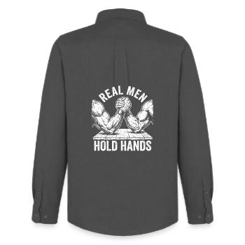 Armdrücken – Echte Männer halten Händchen - Männer Oxford Hemd von Stanley/Stella - Anthrazit - Hinten - AI Model Male 185 dark (185cm)