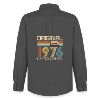 50th Birthday, 50 Years, Original 1976 - Men's Oxford Shirt by Stanley/Stella - anthracite - Back - AI Model Male 185 dark (185cm)
