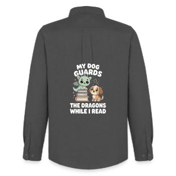 Funny DogsFantasy Novel Fairy Tale Reader Dragon - Men's Oxford Shirt by Stanley/Stella - anthracite - Back - AI Model Male 185 dark (185cm)