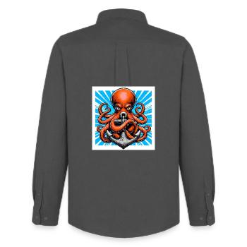 Octopus embraces an Anchor - Men's Oxford Shirt by Stanley/Stella - anthracite - Back - AI Model Male 185 dark (185cm)