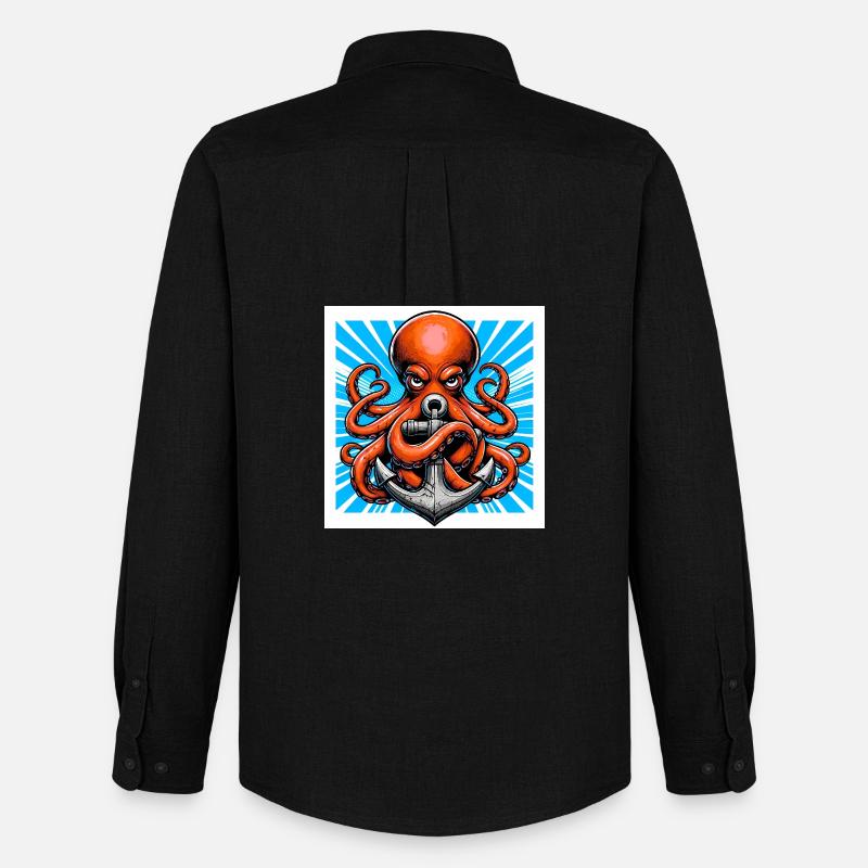 Oktopus umarmt einen Anker - Männer Oxford Hemd von Stanley/Stella - Schwarz