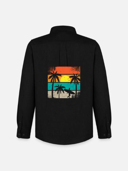 Sunset Surf Palm - Männer Oxford Hemd von Stanley/Stella - Schwarz