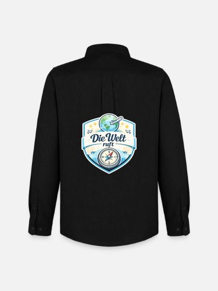 Die Welt ruft Reisepatch - Männer Oxford Hemd von Stanley/Stella - Schwarz