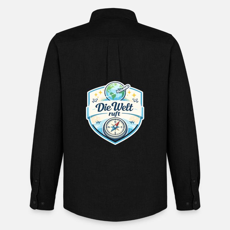 Die Welt ruft Reisepatch - Männer Oxford Hemd von Stanley/Stella - Schwarz