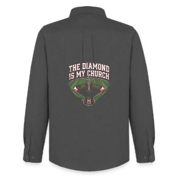 The Diamond Is My Church Christlicher Baseball - Männer Oxford Hemd von Stanley/Stella - Anthrazit - Hinten - AI Model Male 185 dark (185cm)