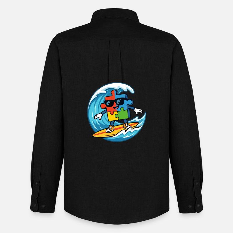Cooles Surf-Puzzle-Maskottchen Sommerstrandkunst - Männer Oxford Hemd von Stanley/Stella - Schwarz