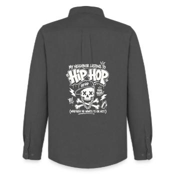My Neighbor Listens To Hip Hop Funny Rap Shirt - Männer Oxford Hemd von Stanley/Stella - Anthrazit - Hinten - AI Model Male 185 dark (185cm)