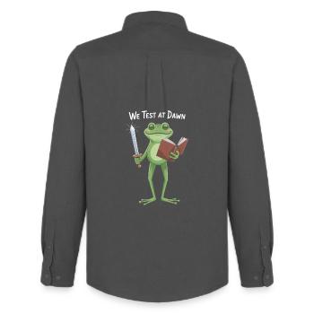 Nous testons à Dawn Frog Knight - Chemise Oxford homme Stanley/Stella - charbon - Dos - AI Model Male 185 dark (185cm)