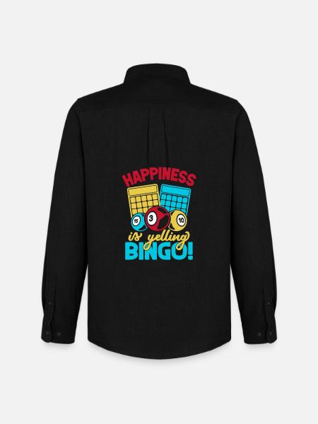 Bingo Game Happiness Is Yelling Bingo - Men's Oxford Shirt by Stanley/Stella - black