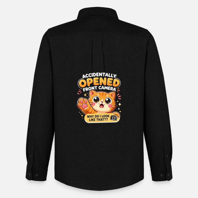 Versehentlich Geöffnete Frontkamera Katze - Männer Oxford Hemd von Stanley/Stella - Schwarz