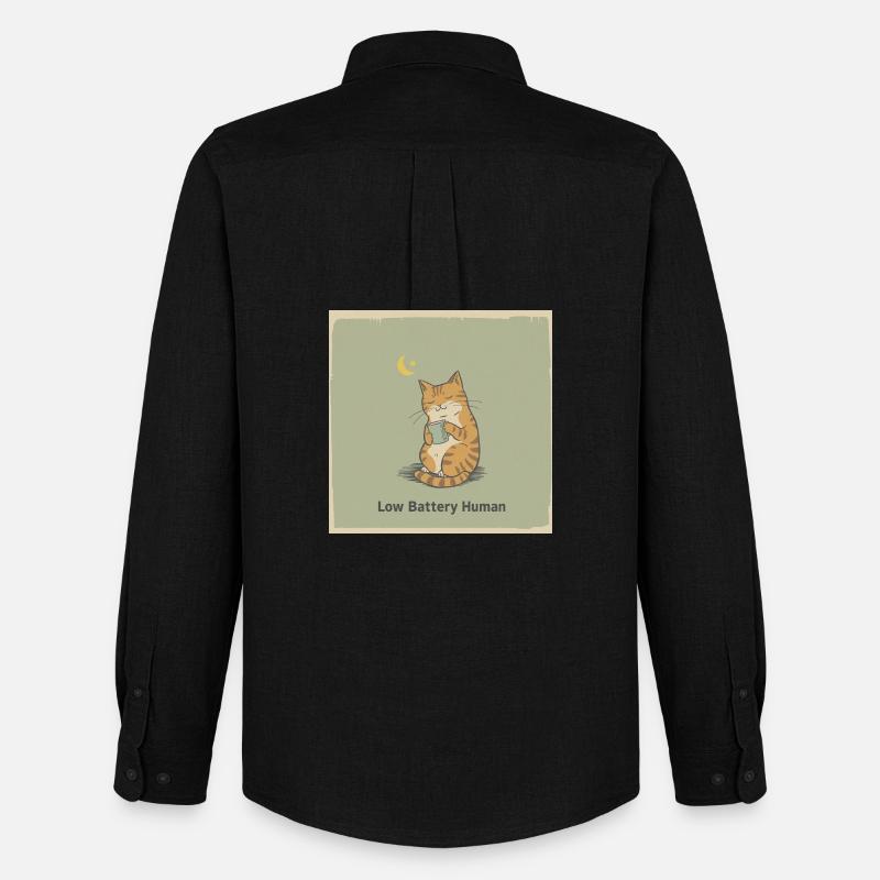 Low Battery Cat Tee - Men's Oxford Shirt by Stanley/Stella - black