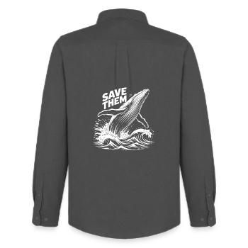 Save the whales - Men's Oxford Shirt by Stanley/Stella - anthracite - Back - AI Model Male 185 dark (185cm)