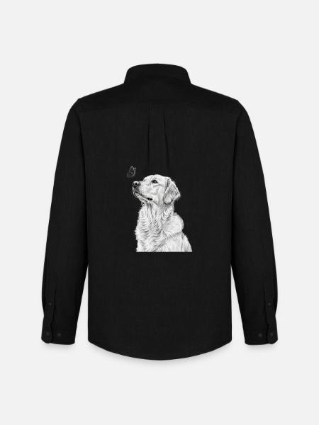 Golden Retriever Illustration with Butterfly - Men's Oxford Shirt by Stanley/Stella - black