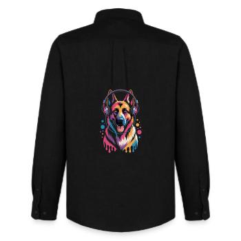 German Shepherd - Men's Oxford Shirt by Stanley/Stella - black - Back - AI Model Male 185 dark (185cm)