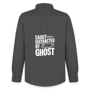 Facilement distraite par Ghost - Chemise Oxford homme Stanley/Stella - charbon - Dos - AI Model Male 185 dark (185cm)