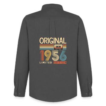70 ans, 70e anniversaire - Chemise Oxford homme Stanley/Stella - charbon - Dos - AI Model Male 185 dark (185cm)