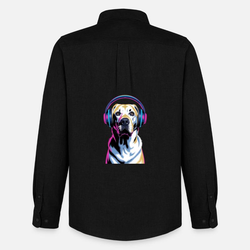 Labrador mit Kopfhörern - Männer Oxford Hemd von Stanley/Stella - Schwarz