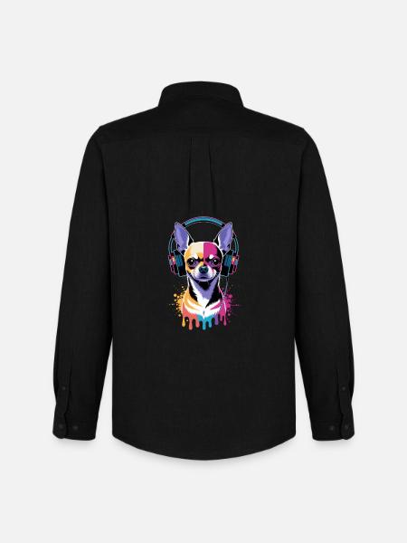 Chihuahua mit Kopfhörer - Männer Oxford Hemd von Stanley/Stella - Schwarz