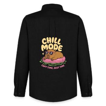 Mode Chill Capybara Pas d’urgence - Chemise Oxford homme Stanley/Stella - noir - Dos - AI Model Male 185 dark (185cm)