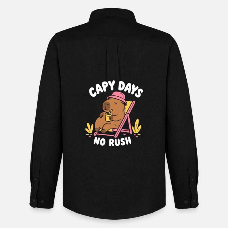 Capy Days No Rush Capybara - Männer Oxford Hemd von Stanley/Stella - Schwarz