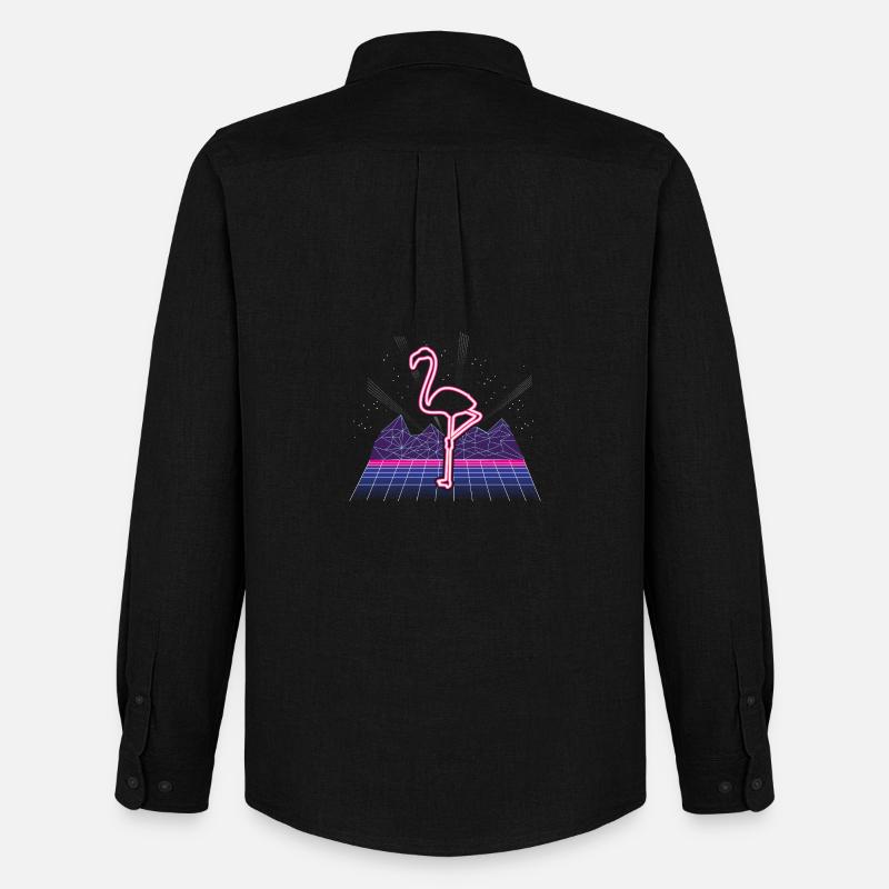 80s Synthwave Neon Flamingo Retro - Männer Oxford Hemd von Stanley/Stella - Schwarz