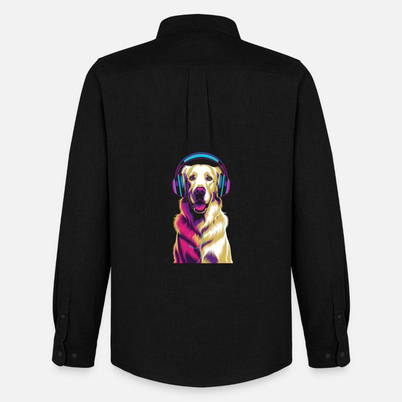 Golden Retriever mit Kopfhörer - Männer Oxford Hemd von Stanley/Stella - Schwarz