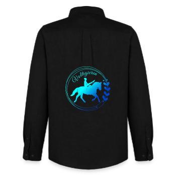 Voltigieren Mühle: Volti Pferdesport Pflichtübung - Männer Oxford Hemd von Stanley/Stella - Schwarz - Hinten - AI Model Male 185 dark (185cm)
