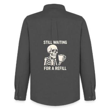 Skeleton Waiting For Refill - Men's Oxford Shirt by Stanley/Stella - anthracite - Back - AI Model Male 185 dark (185cm)