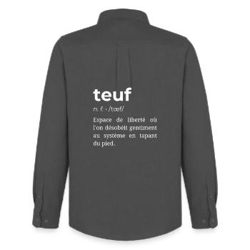 Définition Teuf - Idée amusante teufeur Rave  - Chemise Oxford homme Stanley/Stella - charbon - Dos - AI Model Male 185 dark (185cm)