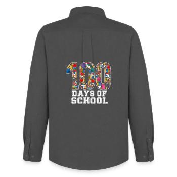 100 jours de fournitures scolaires en classe : fierté étudiante - Chemise Oxford homme Stanley/Stella - charbon - Dos - AI Model Male 185 dark (185cm)