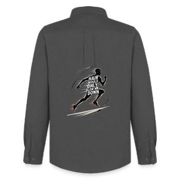 Haare würden mich verlangsamen, Läufer. - Männer Oxford Hemd von Stanley/Stella - Anthrazit - Hinten - AI Model Male 185 dark (185cm)