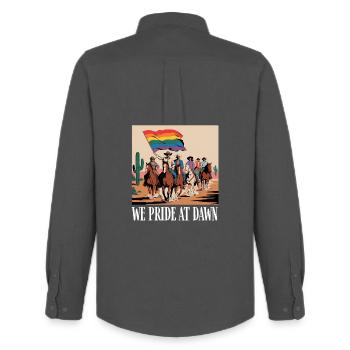 Pride at Dawn: Western Flag Ride - Männer Oxford Hemd von Stanley/Stella - Anthrazit - Hinten - AI Model Male 185 dark (185cm)