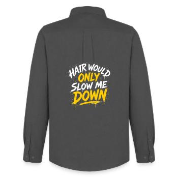 Hair Would Only Slow Me Down - Glatze Humor - Männer Oxford Hemd von Stanley/Stella - Anthrazit - Hinten - AI Model Male 185 dark (185cm)