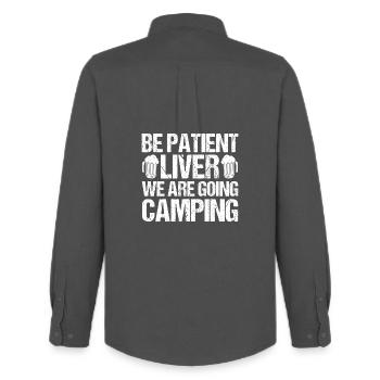 Camping, Vie de campement Vie de campement dans la forêt - Chemise Oxford homme Stanley/Stella - charbon - Dos - AI Model Male 185 dark (185cm)