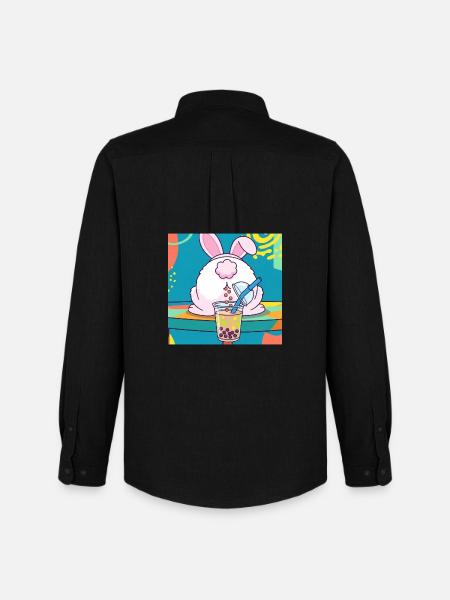 Cute Bunny Funny Boba Bubble Tea - Men's Oxford Shirt by Stanley/Stella - black